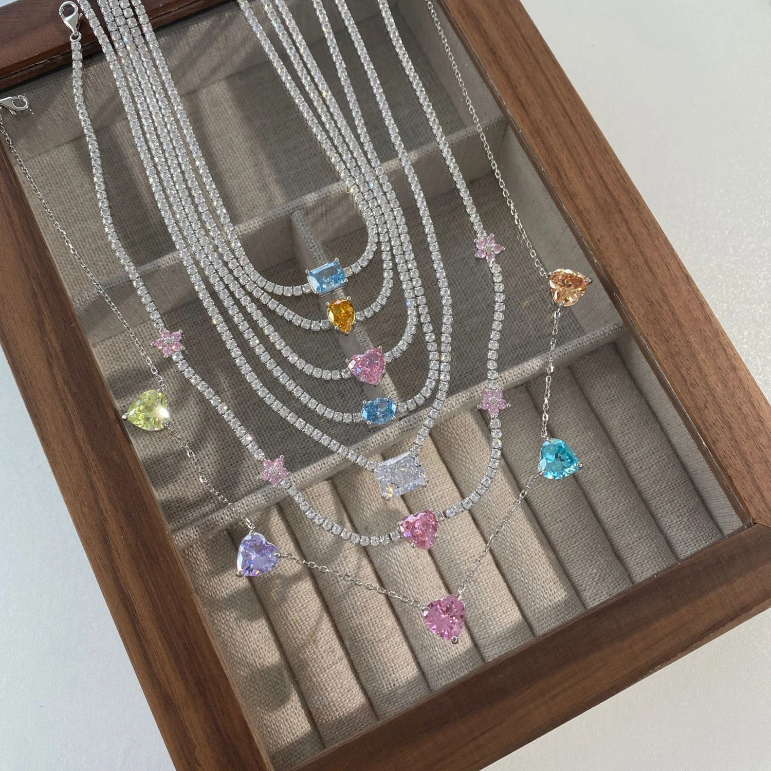 Elegant Water Droplets Heart Shape Flower Sterling Silver Zircon Solitaire Necklace Necklace In Bulk 8 Elegant Water Droplets Heart Shape Flower Sterling Silver Zircon Solitaire Necklace Necklace In Bulk - Image 6