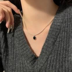 Elegant Geometric Sterling Silver Agate Pendant Necklace In Bulk -Cheap Jewelry Store 1675758925565267968