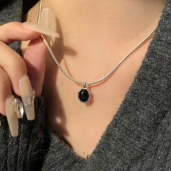 Elegant Geometric Sterling Silver Agate Pendant Necklace In Bulk -Cheap Jewelry Store 1675758929306587136