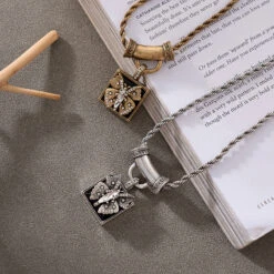 Retro Butterfly Copper Inlay Rhinestones Pendant Necklace -Cheap Jewelry Store 1675759690350465024