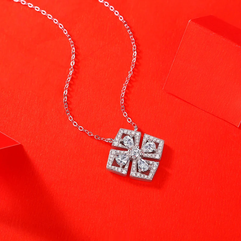 Sweet Geometric Sterling Silver Plating Inlay Moissanite Pendant Necklace 6 Sweet Geometric Sterling Silver Plating Inlay Moissanite Pendant Necklace - Image 4