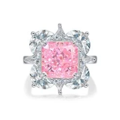 IG Style Shiny Square Flower Sterling Silver High Carbon Diamond Open Rings In Bulk -Cheap Jewelry Store 1676070176505860096