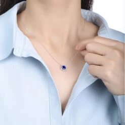 Elegant Round Sterling Silver White Gold Plated Gem Pendant Necklace In Bulk -Cheap Jewelry Store 1676070189034246144