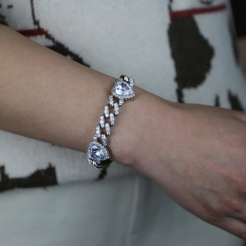 Hip-Hop Heart Shape Copper Inlay Zircon Bracelets 7 Hip-Hop Heart Shape Copper Inlay Zircon Bracelets - Image 5