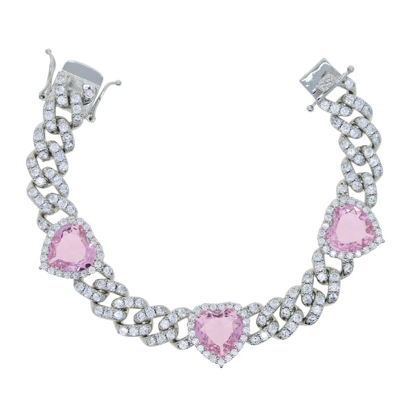 Hip-Hop Heart Shape Copper Inlay Zircon Bracelets 6 Hip-Hop Heart Shape Copper Inlay Zircon Bracelets - Image 4