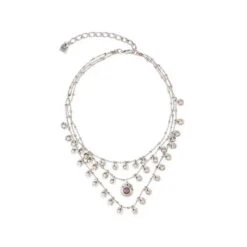 Artistic Round Copper Plating Inlay Crystal Silver Plated Three Layer Necklace -Cheap Jewelry Store 1676796549268639744