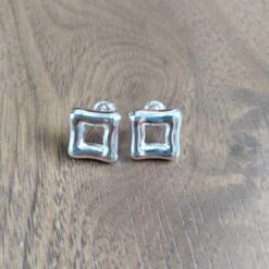 1 Pair Simple Style Square Plating Hollow Out Copper Silver Plated Ear Studs -Cheap Jewelry Store 1676798448969584640
