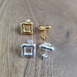 1 Pair Simple Style Square Plating Hollow Out Copper Silver Plated Ear Studs -Cheap Jewelry Store 1676798481760653312