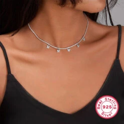 Lady Letter Star Butterfly Sterling Silver Plating White Gold Plated Necklace -Cheap Jewelry Store 1676879069695840256