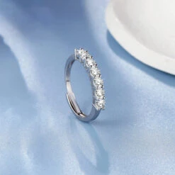 Simple Style Solid Color Sterling Silver Inlay Moissanite White Gold Plated Open Rings -Cheap Jewelry Store 1677242501284630529 1