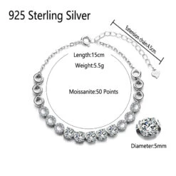 Simple Style Round Sterling Silver Inlay Moissanite Platinum Plated Bracelets
