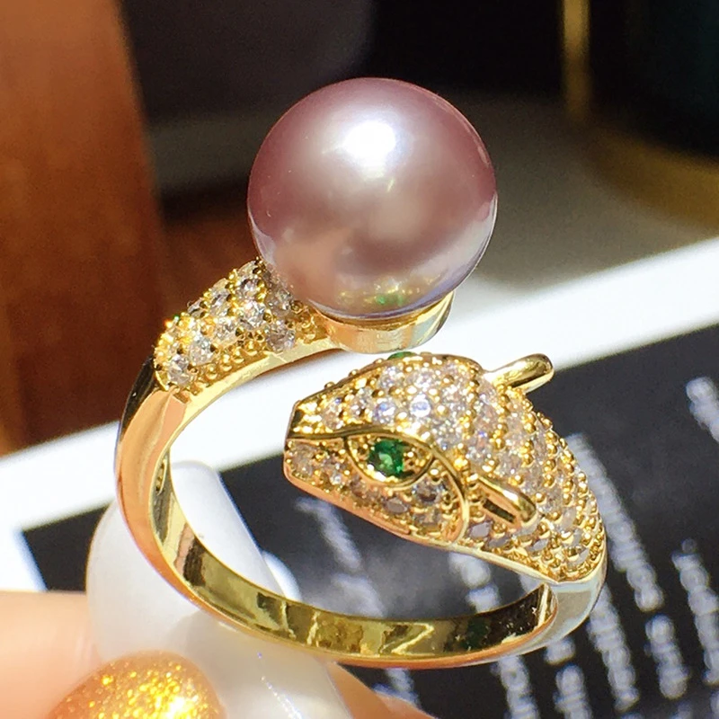 Glam Luxurious Animal Copper Inlay Freshwater Pearl Open Rings 4 Glam Luxurious Animal Copper Inlay Freshwater Pearl Open Rings - Image 2