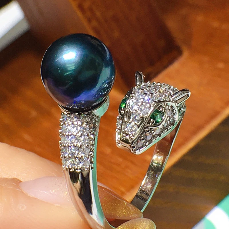 Glam Luxurious Animal Copper Inlay Freshwater Pearl Open Rings 6 Glam Luxurious Animal Copper Inlay Freshwater Pearl Open Rings - Image 4
