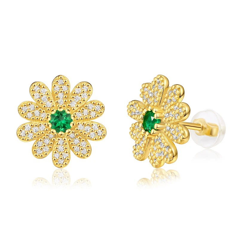 1 Pair Lady Flower Plating Inlay Sterling Silver Artificial Gemstones Ear Studs 5 1 Pair Lady Flower Plating Inlay Sterling Silver Artificial Gemstones Ear Studs - Image 3