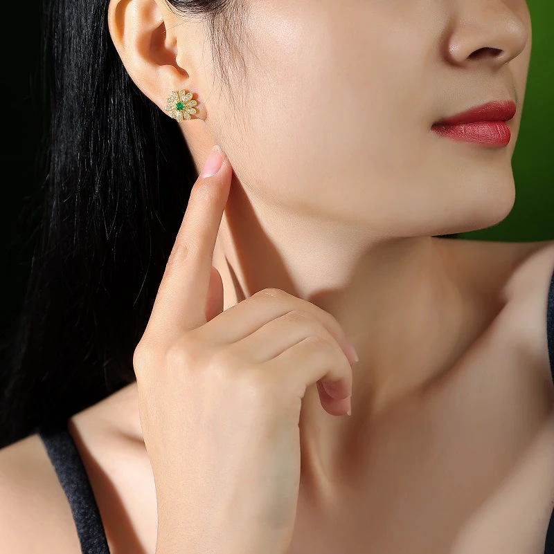 1 Pair Lady Flower Plating Inlay Sterling Silver Artificial Gemstones Ear Studs 6 1 Pair Lady Flower Plating Inlay Sterling Silver Artificial Gemstones Ear Studs - Image 4