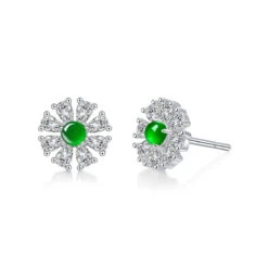 1 Pair Lady Flower Plating Inlay Sterling Silver Jade Ear Studs -Cheap Jewelry Store 1678209579613294592