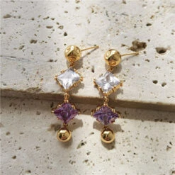 1 Pair Commute Square Inlay Copper Drop Earrings -Cheap Jewelry Store 1678603987772903424