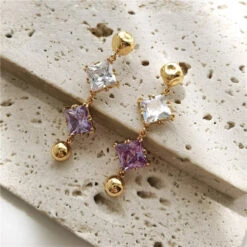 1 Pair Commute Square Inlay Copper Drop Earrings -Cheap Jewelry Store 1678604018655563776