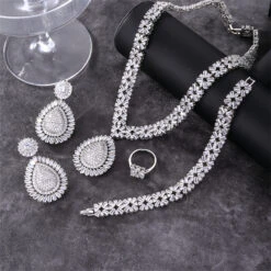 Casual Cool Style Shiny Geometric Copper Plating Inlay Zircon Rings Earrings Necklace -Cheap Jewelry Store 1679043594310258688