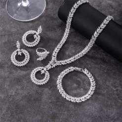 Elegant Lady Shiny Geometric Copper Plating Inlay Zircon Rings Earrings Necklace -Cheap Jewelry Store 1679052390835294208