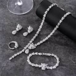 Elegant Shiny Geometric Copper Plating Inlay Zircon Bracelets Earrings Necklace -Cheap Jewelry Store 1679055113374797824