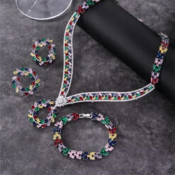 Shiny Korean Style Geometric Copper Plating Inlay Zircon Rings Earrings Necklace -Cheap Jewelry Store 1679056447243161600