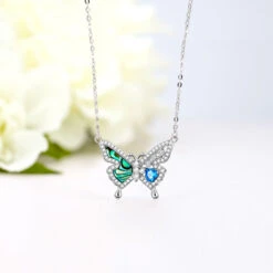 Lady Butterfly Sterling Silver Plating Inlay Artificial Gemstones Pendant Necklace -Cheap Jewelry Store 1679304938632646656
