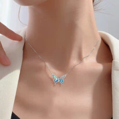 Lady Butterfly Sterling Silver Plating Inlay Artificial Gemstones Pendant Necklace -Cheap Jewelry Store 1679304998258872320