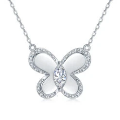 Elegant Sweet Crown Flower Butterfly Sterling Silver Bowknot Inlay Zircon Pendant Necklace -Cheap Jewelry Store 1679310012746436608