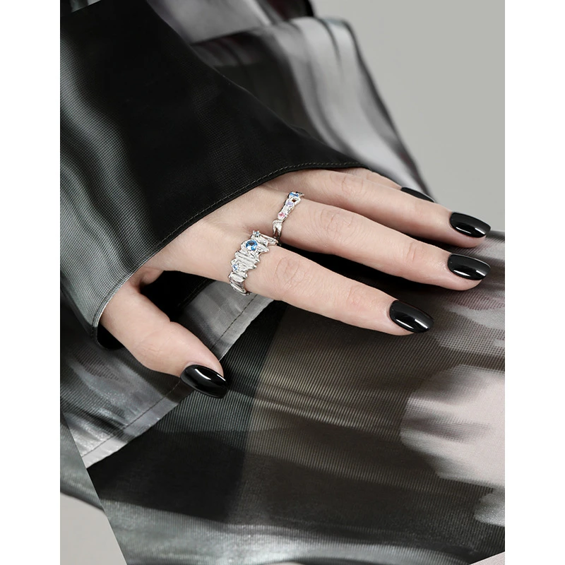 Original Design Geometric Sterling Silver Plating Inlay Artificial Gemstones Open Rings 6 Original Design Geometric Sterling Silver Plating Inlay Artificial Gemstones Open Rings - Image 4