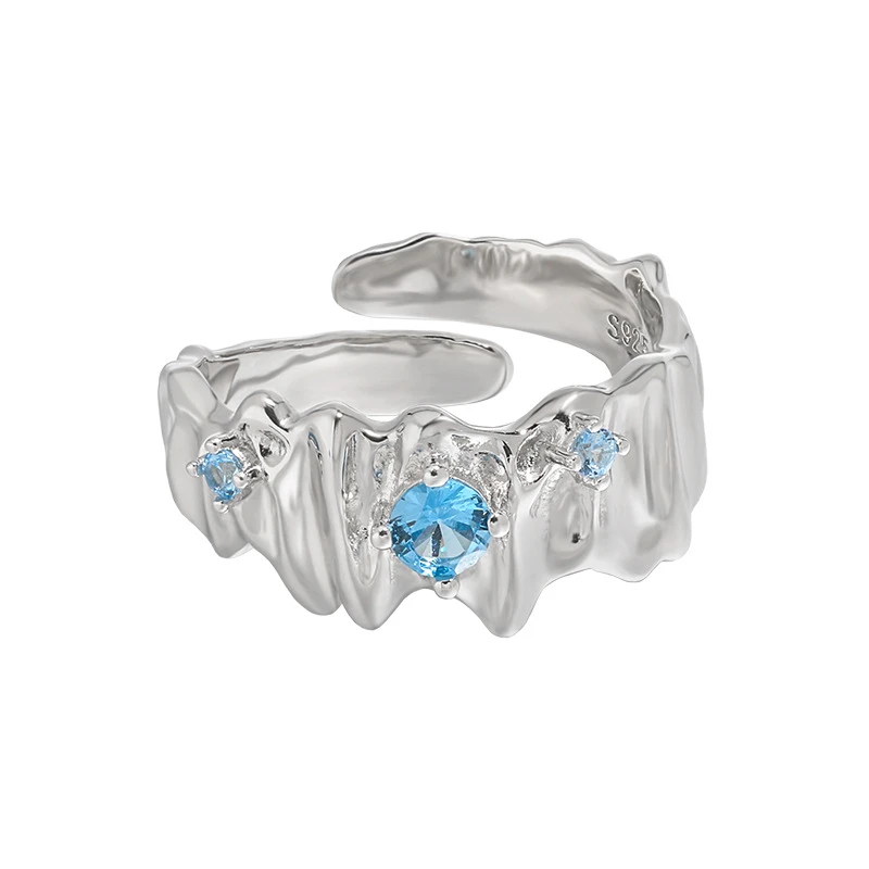 Original Design Geometric Sterling Silver Plating Inlay Artificial Gemstones Open Rings 5 Original Design Geometric Sterling Silver Plating Inlay Artificial Gemstones Open Rings - Image 3