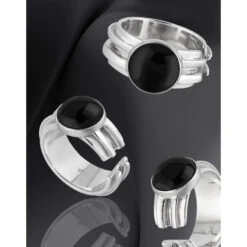 Commute Geometric Sterling Silver Plating Inlay Agate Open Rings -Cheap Jewelry Store 1679678043129516032