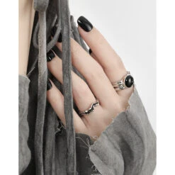 Commute Geometric Sterling Silver Plating Inlay Agate Open Rings -Cheap Jewelry Store 1679678044345864192