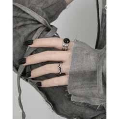 Commute Geometric Sterling Silver Plating Inlay Agate Open Rings -Cheap Jewelry Store 1679678045377662976