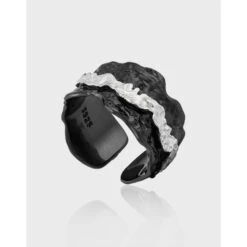 Original Design Retro Color Block Sterling Silver Pleated Open Rings