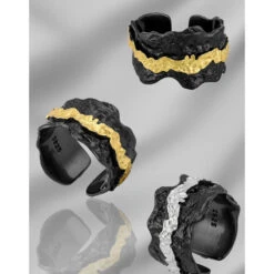 Original Design Retro Color Block Sterling Silver Pleated Open Rings -Cheap Jewelry Store 1679678103762374656