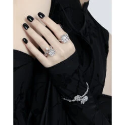 Lady Flower Sterling Silver Plating Open Rings -Cheap Jewelry Store 1679678300596867072