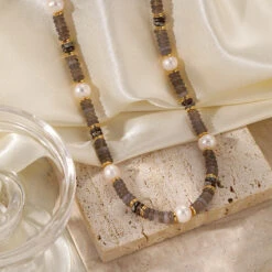 Vintage Style Simple Style Roman Style Solid Color Spotted Stone Freshwater Pearl Copper Beaded Necklace -Cheap Jewelry Store 1680104377454563328