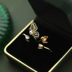 Simple Style Butterfly Sterling Silver Inlay Zircon Open Rings -Cheap Jewelry Store 1680127853271846912