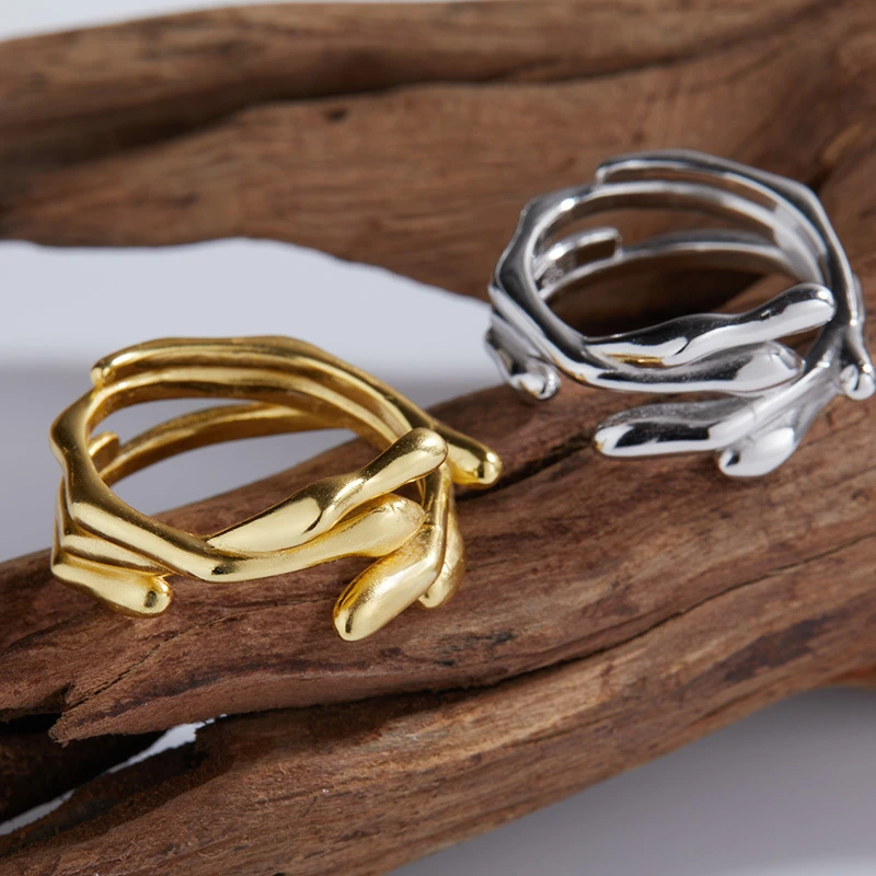 Commute Solid Color Sterling Silver Irregular Plating Gold Plated Open Rings 3 Commute Solid Color Sterling Silver Irregular Plating Gold Plated Open Rings