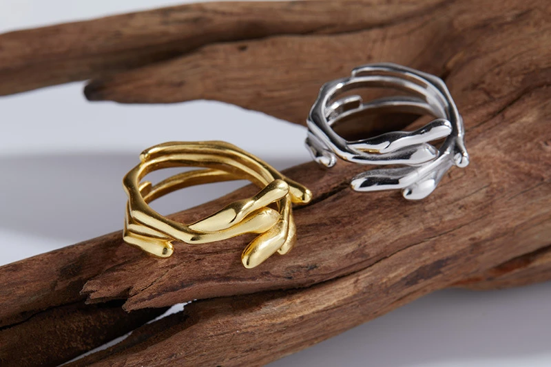 Commute Solid Color Sterling Silver Irregular Plating Gold Plated Open Rings 4 Commute Solid Color Sterling Silver Irregular Plating Gold Plated Open Rings - Image 2