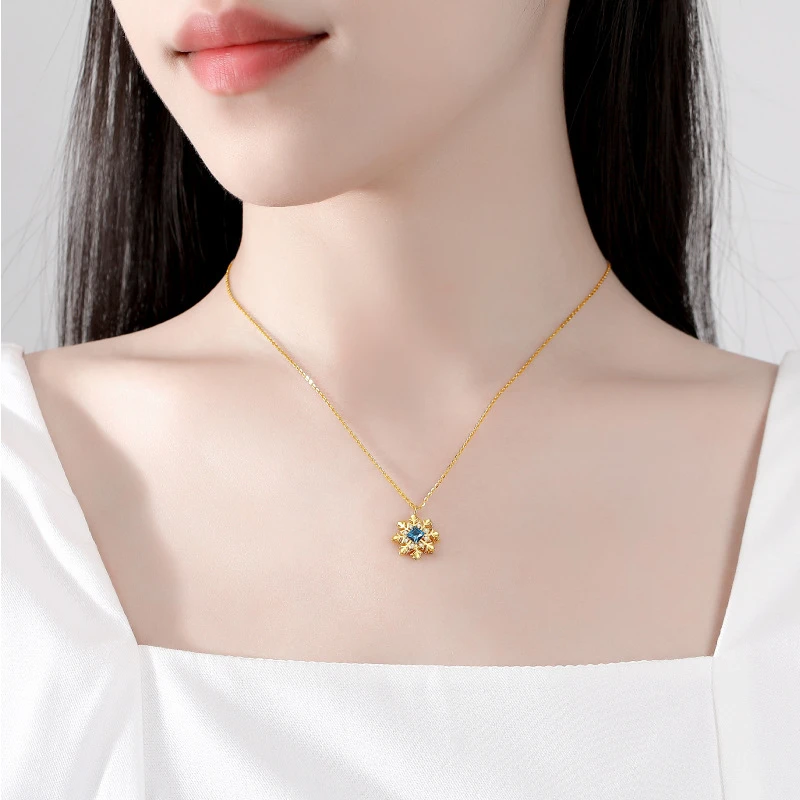 Simple Style Snowflake Sterling Silver Inlay Crystal Pendant Necklace 4 Simple Style Snowflake Sterling Silver Inlay Crystal Pendant Necklace - Image 2