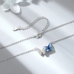 Simple Style Butterfly Sterling Silver Inlay Crystal Pendant Necklace -Cheap Jewelry Store 1680747197731311616