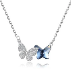 Simple Style Butterfly Sterling Silver Inlay Crystal Pendant Necklace -Cheap Jewelry Store 1680747198884745216