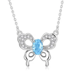 Simple Style Butterfly Sterling Silver Inlay Crystal Pendant Necklace -Cheap Jewelry Store 1680747427440758784