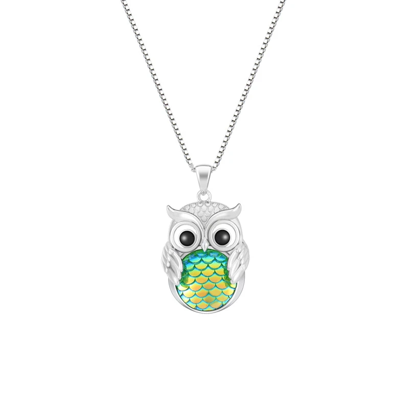 Simple Style Owl Sterling Silver Patchwork Pendant Necklace 5 Simple Style Owl Sterling Silver Patchwork Pendant Necklace - Image 3