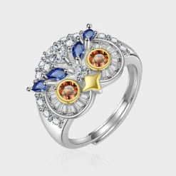 Modern Style Owl Sterling Silver Plating Inlay Artificial Gemstones Open Rings -Cheap Jewelry Store 1680834539569680384 1