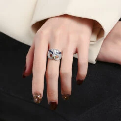 Modern Style Owl Sterling Silver Plating Inlay Artificial Gemstones Open Rings -Cheap Jewelry Store 1680834545450094592