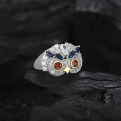 Modern Style Owl Sterling Silver Plating Inlay Artificial Gemstones Open Rings -Cheap Jewelry Store 1680834548017008640