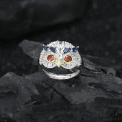 Modern Style Owl Sterling Silver Plating Inlay Artificial Gemstones Open Rings -Cheap Jewelry Store 1680834548310609920